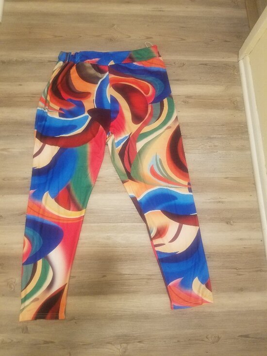 SHEIN Pants - SHEIN Multicolor Swirl Print Leggings - Blue Red Green Orange